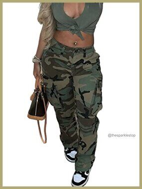 Women's Camo Cargo Pants High Waist Military with Pockets